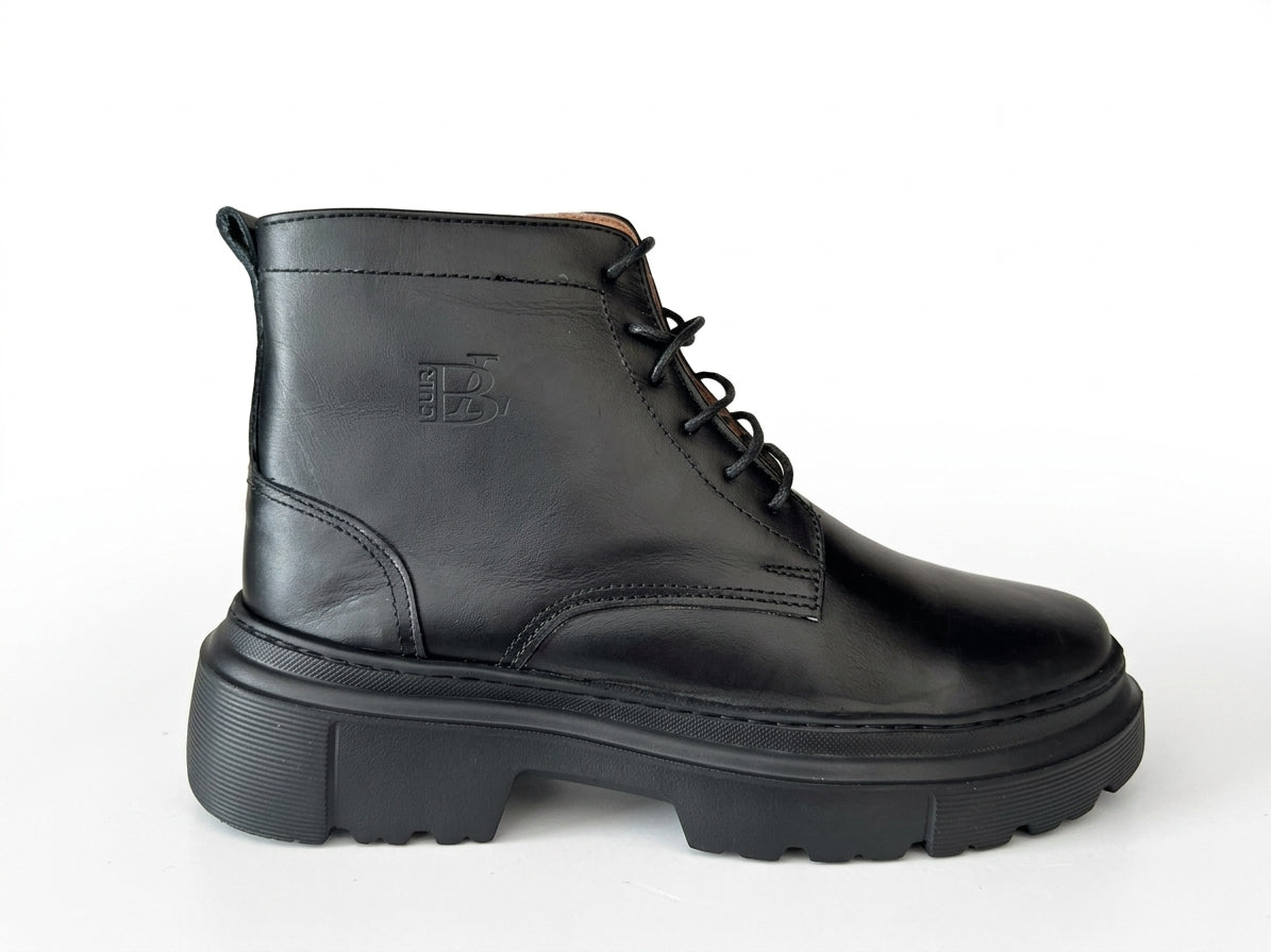 Glooglass™ – Bottine en Cuir Noir Véritable