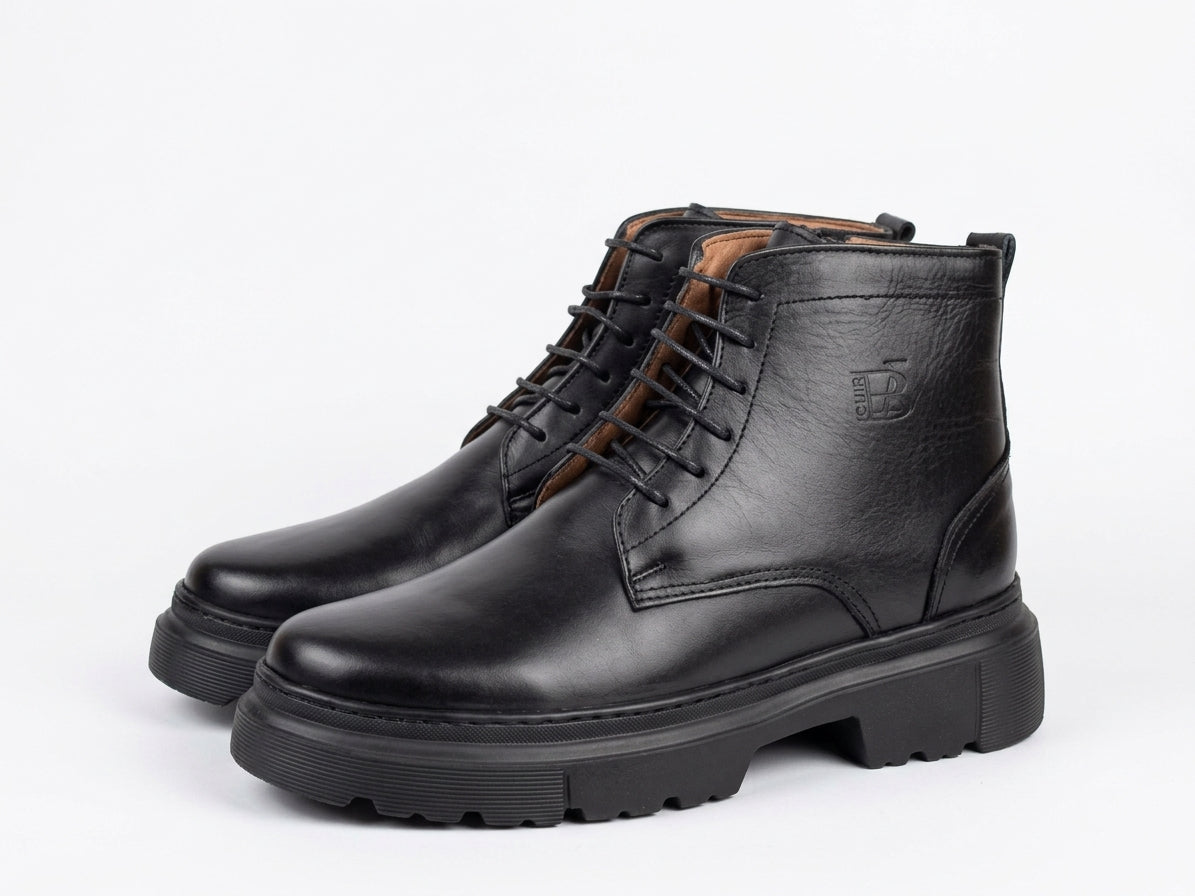 Glooglass™ – Bottine en Cuir Noir Véritable
