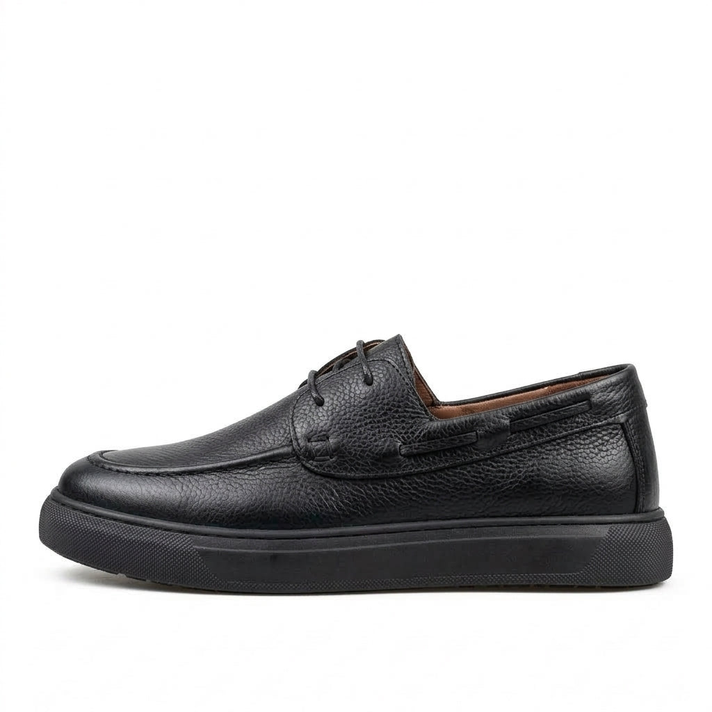 Glooglass™ – Mocassin à Lacets en Cuir Noir Véritable