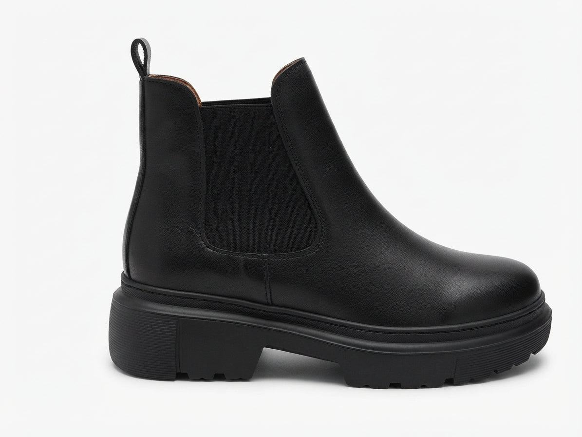Glooglass™ – Bouttine en Cuir Noir