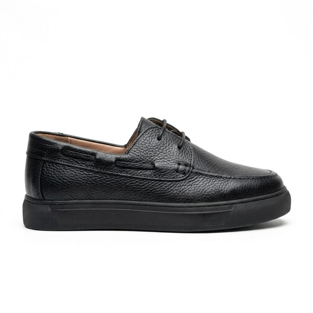 Glooglass™ – Mocassin à Lacets en Cuir Noir Véritable