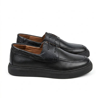 Glooglass™ – Mocassin à Lacets en Cuir Noir Véritable